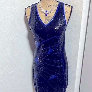 Electric blue and black sequenced mini dress